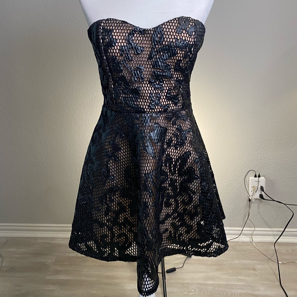 Guess Black Strapless Faux Leather Dress